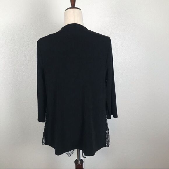 Chicos Travelers 3/4 sleeve open waterfall black & white cardigan M/8 - Picture 5 of 8